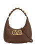 V Logo Studded Shoulder Bag, &pound;550, Handbags, Brown, Leather, Front view